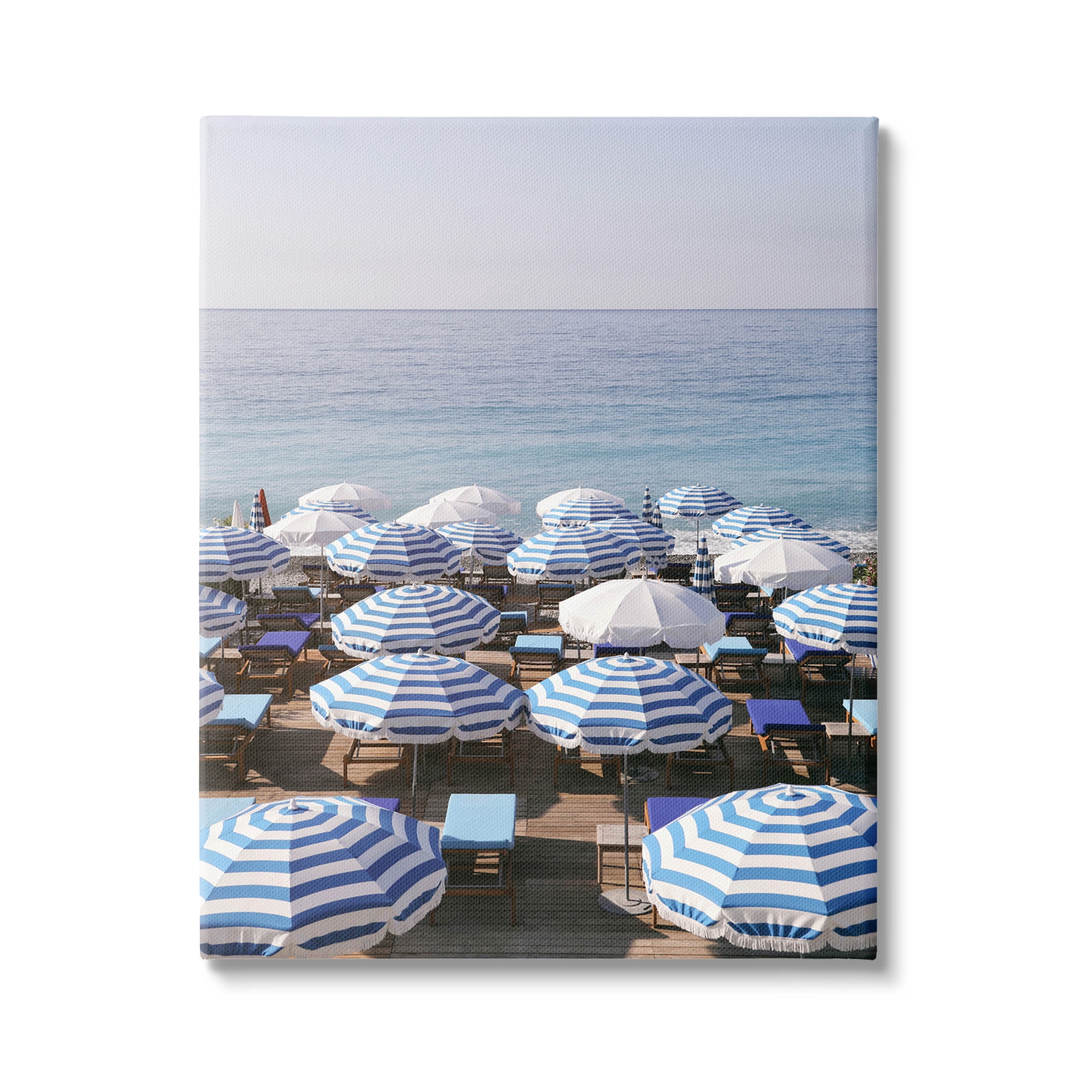 Beach Umbrellas Clear Summer Sky Coastal Photograph Gallery Wrapped Canvas Print Wall Art