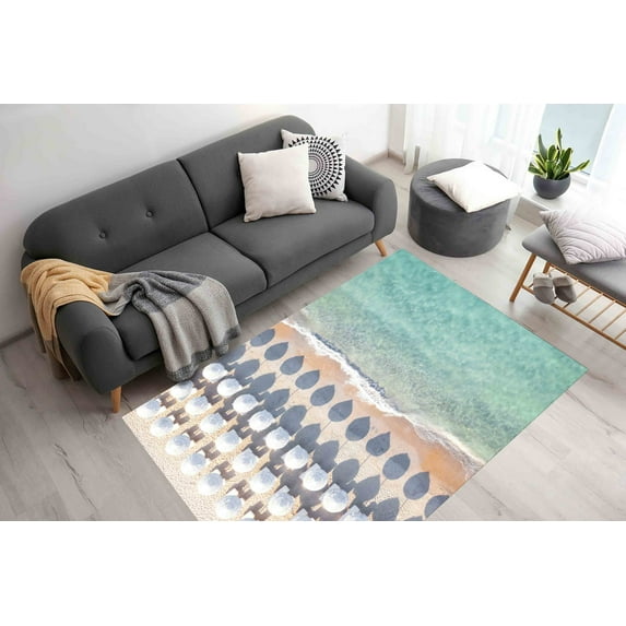 Beach With Umbrellas Rug, Sea Landscape Rug, Sea Rugs, Landscape Rugs, Saloon Rug, Thin Rug, Personalized Rug, Indoor Rug, Customs Rug, 2'x3' - 60x90 cm