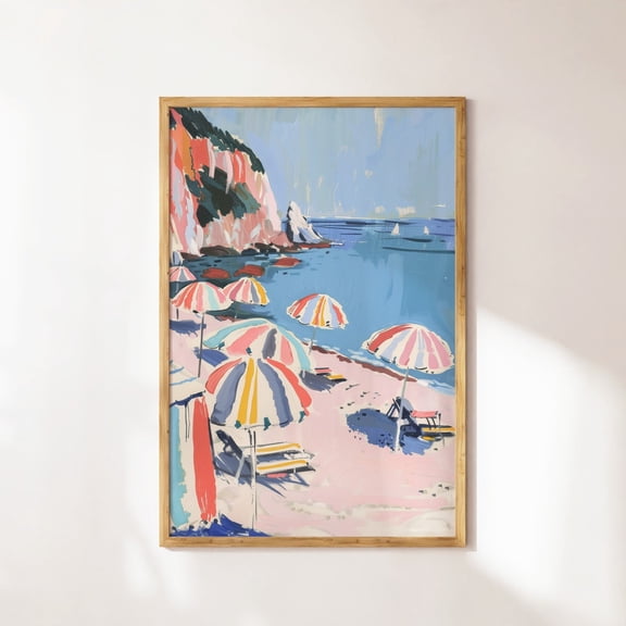 Beach Umbrellas Trendy Coastal Seaside Wall Artwork, Unframed Paper Poster 8x10in