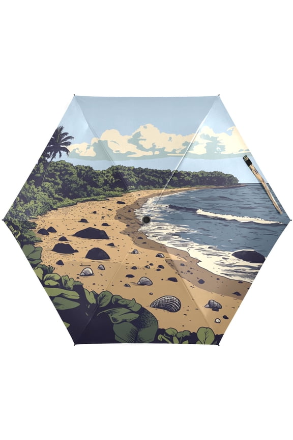 Beach Umbrellas for Sun Auto Open Close UV50+ Waterproof 5-Fold Compact Fiberglass Frame