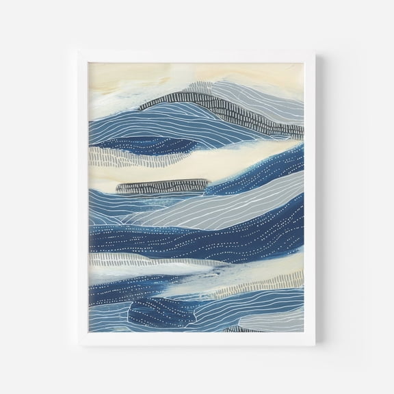 Beach Underwater Ocean Artwork In Blue And Cream For Modern Coastal Decor "Current Flow No. 2" Art Or Art, Unframed Paper Print