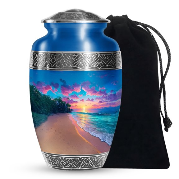 Beach Urn for Human Ashes Adult Women and Men - Sunset Urns for Human Ash Adult for Memorial - Blue Urns for Ashes for Mom and Dad - Burial Urn for Funeral 10 Inch