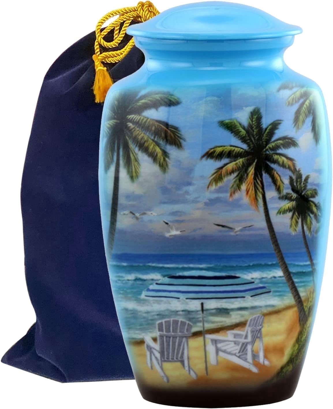 Paradise Beach Large Adult Cremation Urn for Ashes, Memorial Urn with Velvet Interior Bag