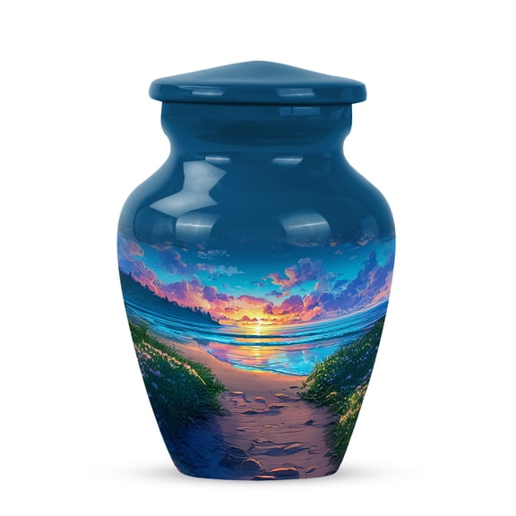 Beach Urns For Human Ashes Adult Female Small 3 Inch, Sunset Cremation Urns For Adult Brother And Sister, Blue Keepsake Urn For Human Ashes Mom And Dad