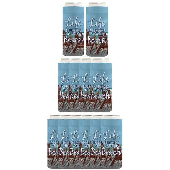 Beach Vacation Accessories Life is Better at the Beach 12-Pack Ultra Slim Can Thermocoolers