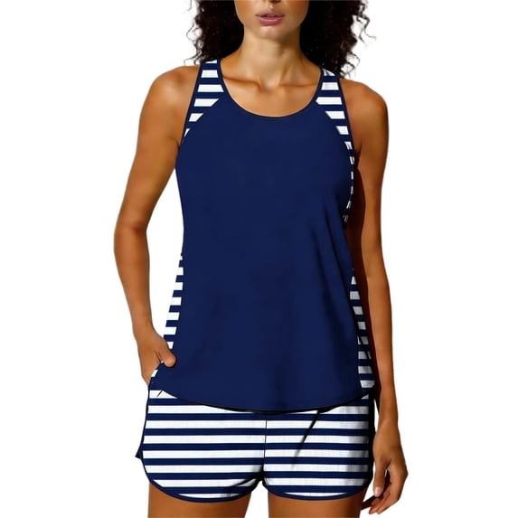 Beach Vacation Bathing Suits for Women Blouson Tankini Swimsuits Modest Racerback Hawaiian Swimming Suit(Sky Blue XL)