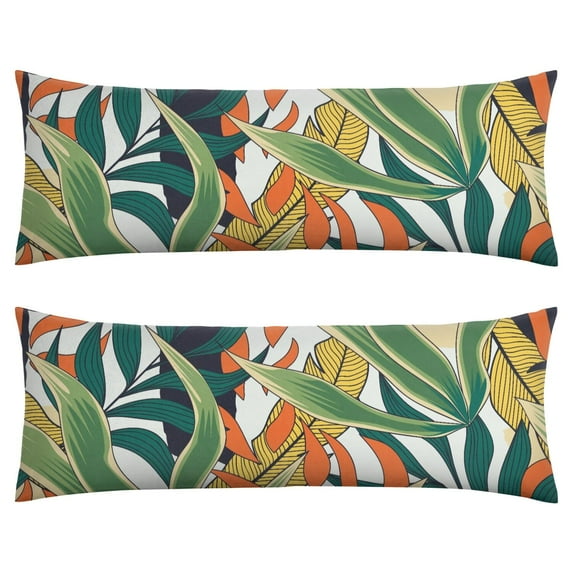 Beach Vacation Body Pillow Cover 20x54 - Palm Inspired Tropical Leaf Print - Soft & Stretchy Pillow Slipcover for Sleeping