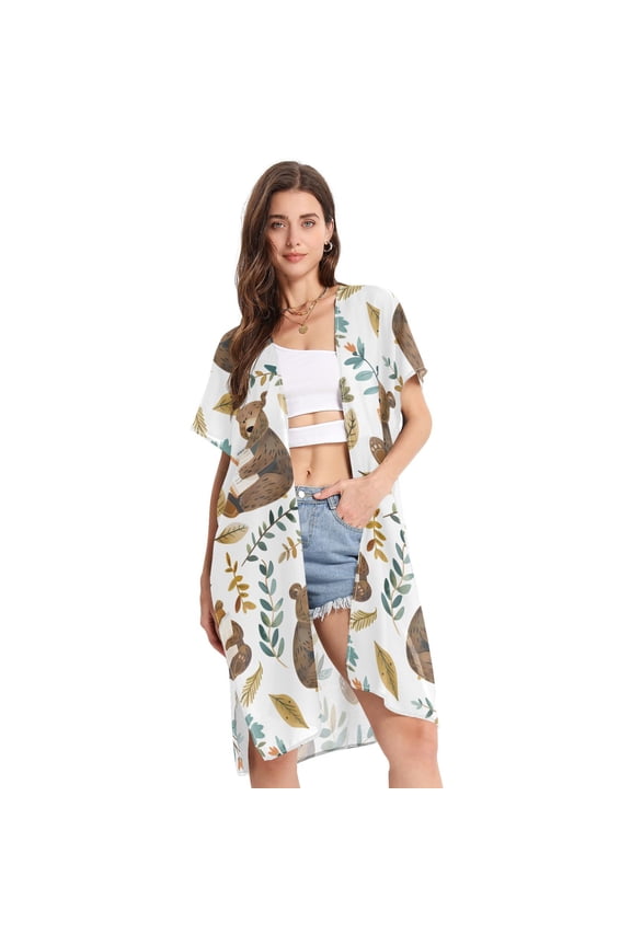 Beach Vacation Clothes Kimono Cardigan Loose Swimsuit Cover Up for Women Cute Bears Read Books S