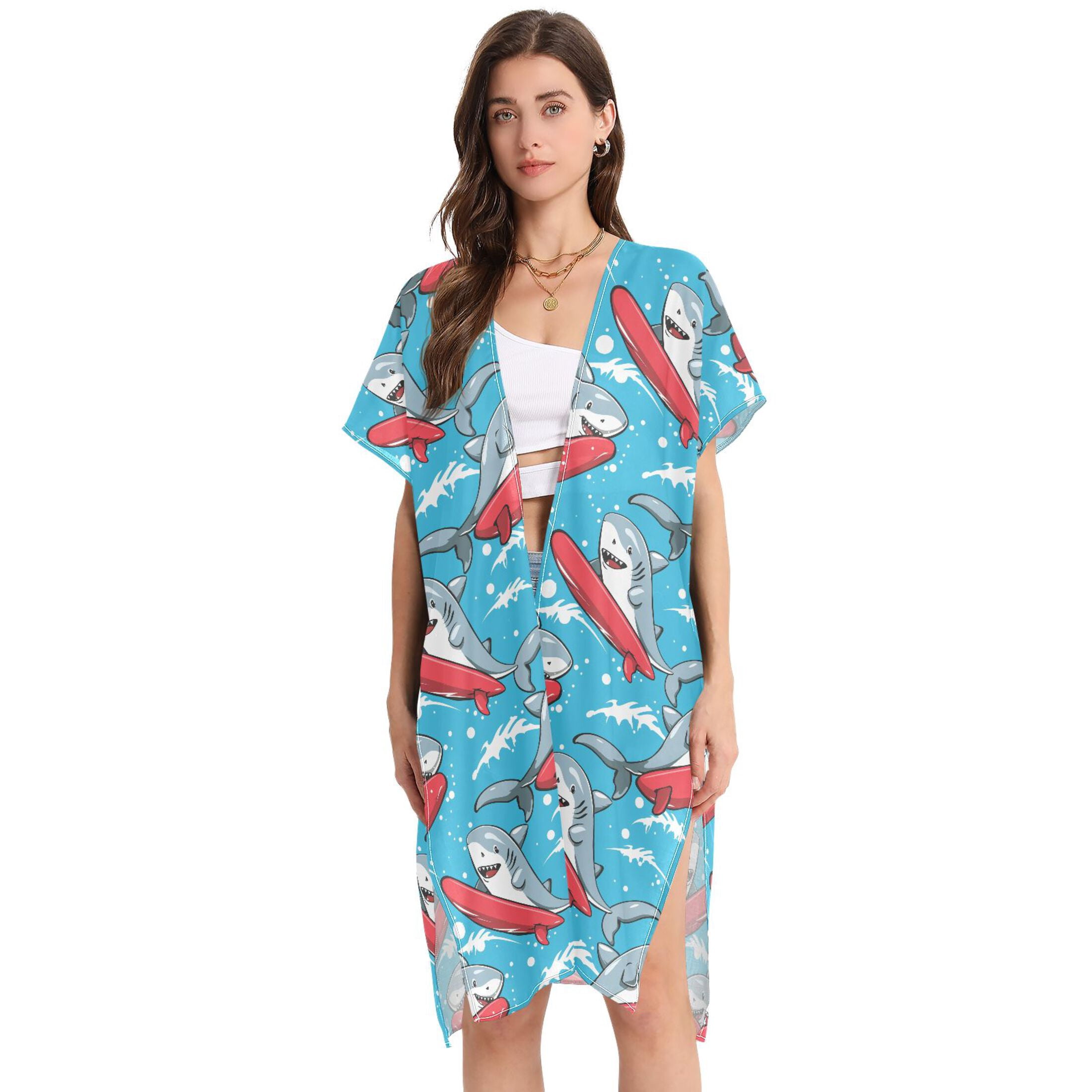 Quick Dry Polyester Japanese Kimono Print Beach Cover Up Holiday Cardigan Bikini Cover Up Sun Shirt