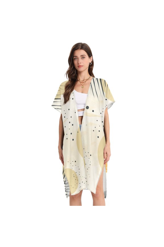 Beach Vacation Clothes Kimono Cardigan Loose Swimsuit Cover Up for Women Dots Circles Leaf M