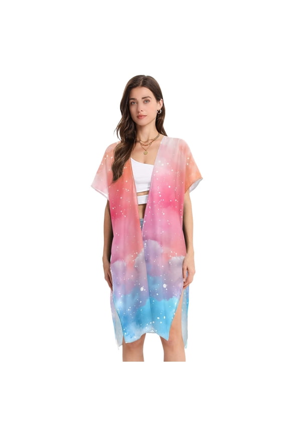 Beach Vacation Clothes Kimono Cardigan Loose Swimsuit Cover Up for Women Fantasy Space Galaxy L