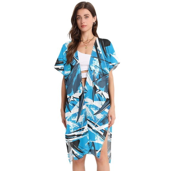 Beach Vacation Clothes Kimono Cardigan Loose Swimsuit Cover Up for Women Fierce Shark L
