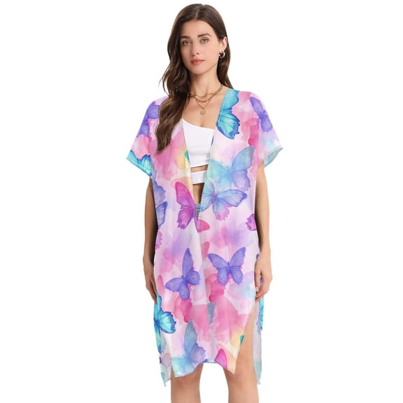 Beach Vacation Clothes Kimono Cardigan Loose Swimsuit Cover Up for Women Gorgeous Butterfly M