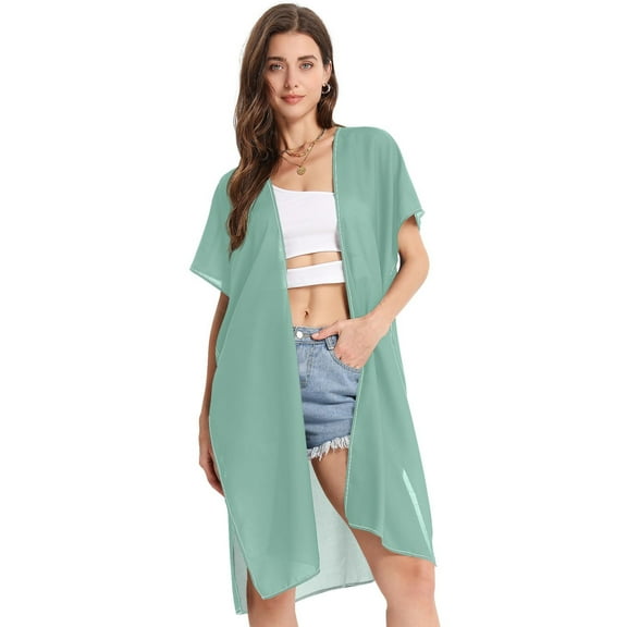 Beach Vacation Clothes Kimono Cardigan Loose Swimsuit Cover Up for Women Green Blue S