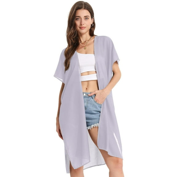 Beach Vacation Clothes Kimono Cardigan Loose Swimsuit Cover Up for Women Light Purple S