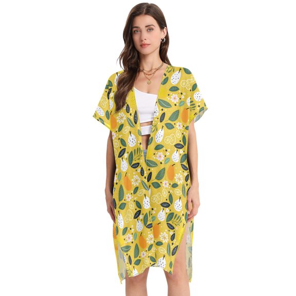 Beach Vacation Clothes Kimono Cardigan Loose Swimsuit Cover Up for Women Pear Sydney Leaf M