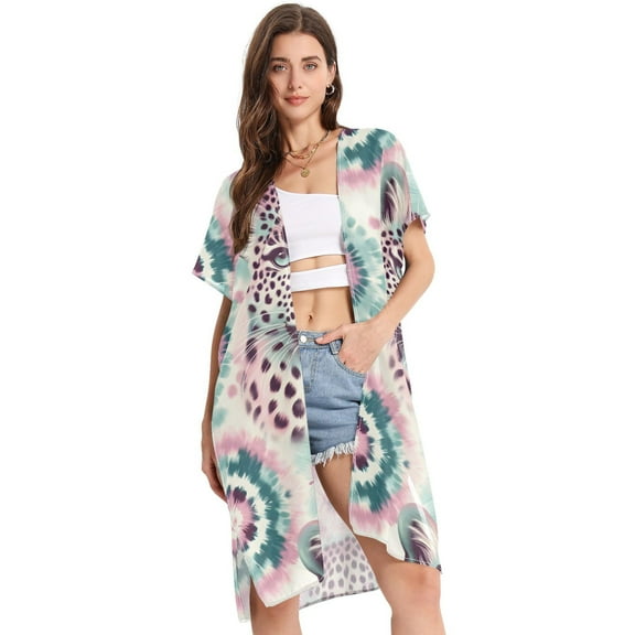 Beach Vacation Clothes Kimono Cardigan Loose Swimsuit Cover Up for Women Pink Leopard Animal S