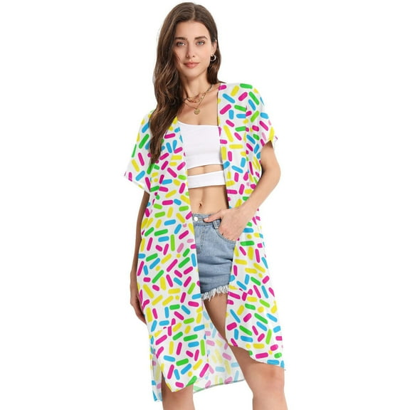 Beach Vacation Clothes Kimono Cardigan Loose Swimsuit Cover Up for Women Sprinkles S