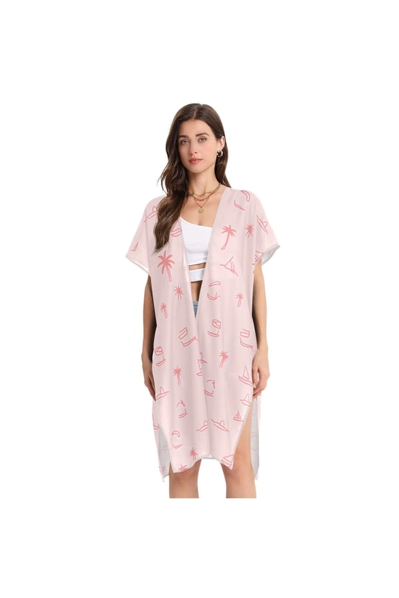 Beach Vacation Clothes Kimono Cardigan Loose Swimsuit Cover Up for Women Tree Sailboat Sun M