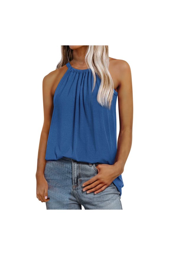 Beach Vacation Clothes for Women Camp Top Women Cute Blouses Stripe Top Leather Corset 4 1 Bra Shelf Breastfeeding Carry Camisole Memory Foam Camisole Organic Summer Hanging Neck Vest Blue XL