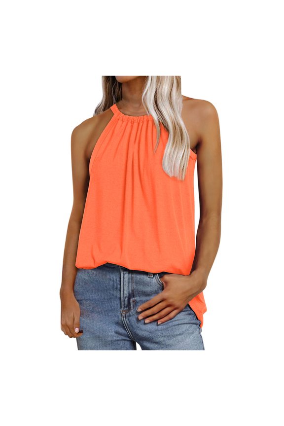 Beach Vacation Clothes for Women Camp Top Women Cute Blouses Stripe Top Leather Corset 4 1 Bra Shelf Breastfeeding Carry Camisole Memory Foam Camisole Organic Summer Hanging Neck Vest Orange XL