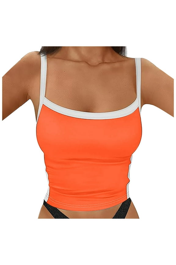 Beach Vacation Clothes for Women Casual Candy Themed Top Women Dip Tops Camisole Loose T Strap Camisole Little Girl Chemise Tops Fuzzy Slides for Girls Cute Workout Blouse Women's Orange S
