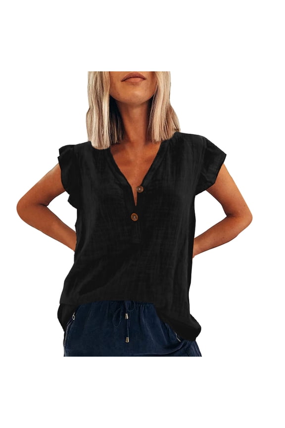 Beach Vacation Clothes for Women Crop Too Camisole Large Crop Top Neck Compression Top Cute Summer Shirts Blouses for Women Foam Thick Strap Open Toe Concealment Soild V Neck Button Tank Black 2XL