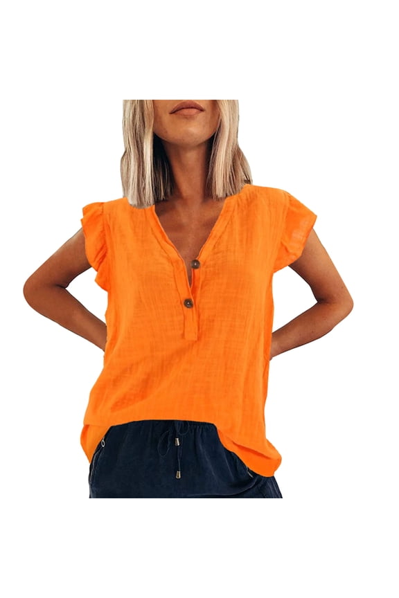 Beach Vacation Clothes for Women Crop Too Camisole Large Crop Top Neck Compression Top Cute Summer Shirts Blouses for Women Foam Thick Strap Open Toe Concealment Soild V Neck Button Tank Orange L