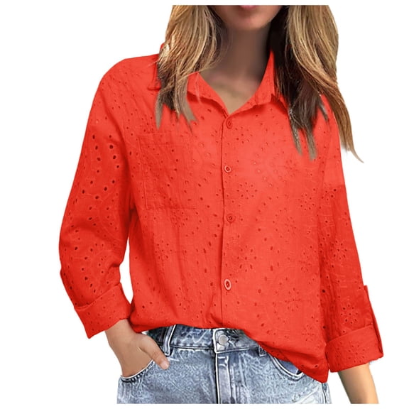 Beach Vacation Clothes for Women, Tops for Women Trendy, Stylish Women Casual Shirts Loose Embroidered Long Sleeve Tops for Everyday Wear Trendy Fashion Must-Have for Your Wardrobe