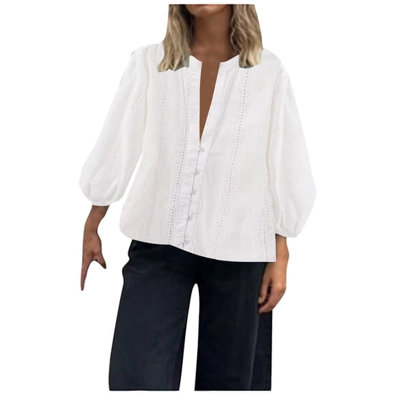 Beach Vacation Clothes for Women, Tops for Women Trendy, Women's Fashionable Versatile Long Sleeve Shirt with Hollow Embroidery Design for Casual and Dressy Occasions