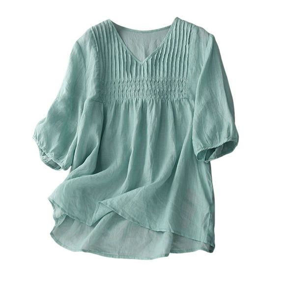 Beach Vacation Clothes for Women, Women'S Tops, Fashionable Women's Embroidered Tops for Casual Wear - Loose Five Point Sleeve Style Long Sleeve Crew Neck Shirt