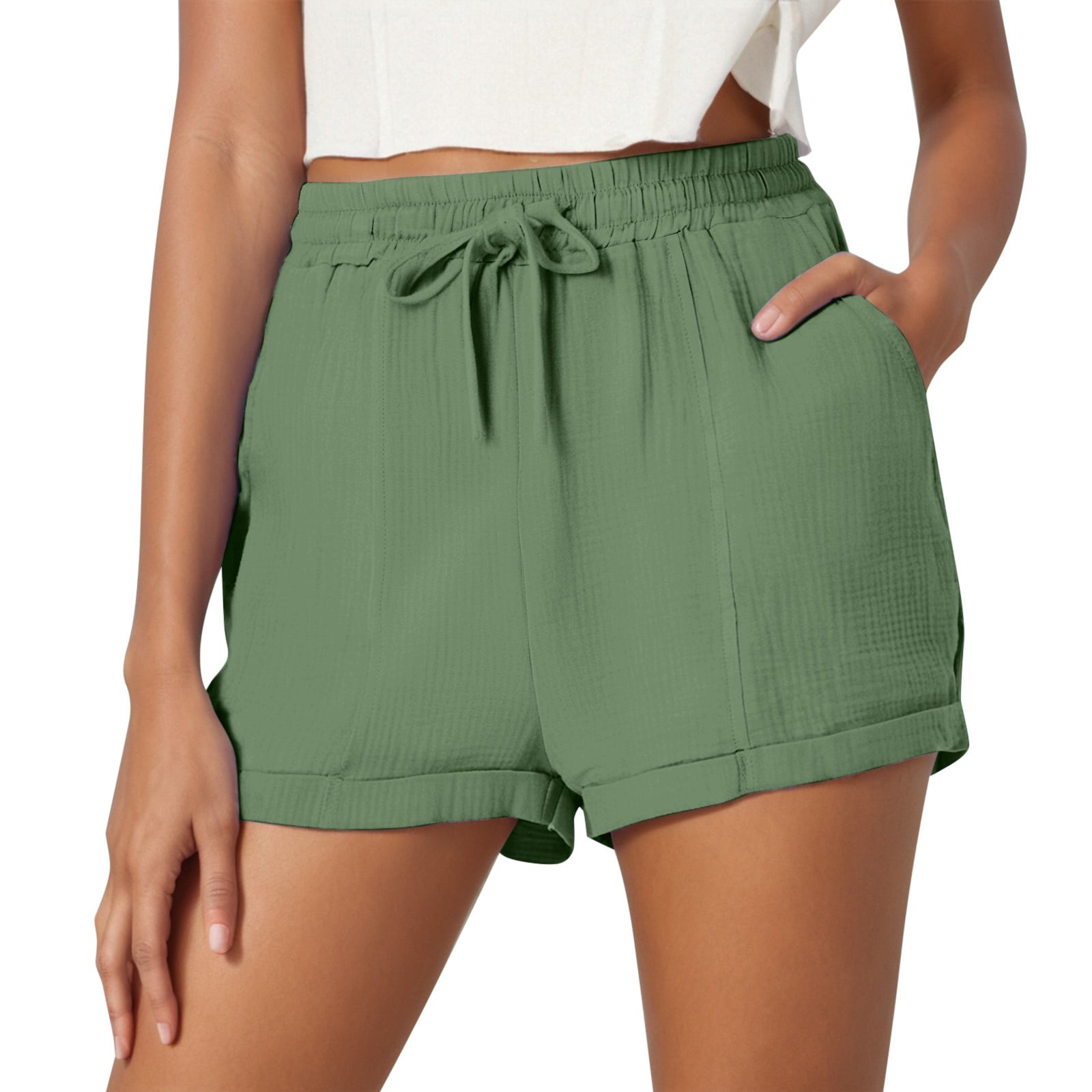 Spring Summer Women's Girls Italian Cotton Beach Shorts with Pockets in Stripes
