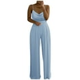 thumbnail image 1 of Beach Vacation Clothes for Women Womens Casual Solid Color Two Pearl Strap Sweetheart V Neck High Waist Tube Jumpsuit Pants Summer Dressy Rompers Jumpsuit Romper Formal Pant Suits for Women Eve Blue L, 1 of 8