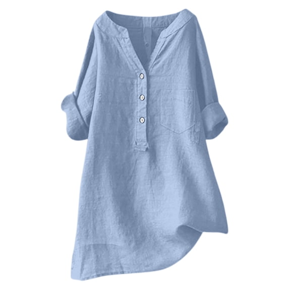 Beach Vacation Clothes for Women, Shirts for Women, Women's Casual Loose Fit Linen Shirt with Stand Collar and Button Up Design for Everyday Wear