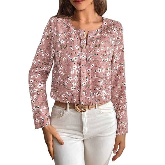 Beach Vacation Clothes for Women, Women'S Tops, Women Shirts Long Sleeve Floral Print Blouse Pleated Detail Work Tops for Modern Style and Comfort