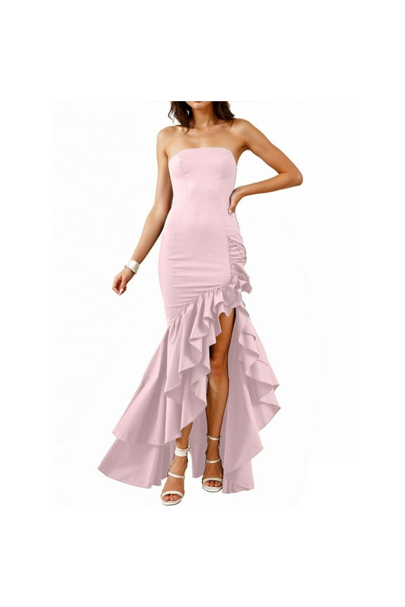 Beach Vacation Cocktail Dress Thigh Slit, Wedding Guest Dresses for Women Spring Hawaiian Summer 2025 Pink Graduation Beige Womens Tropical College Fashion Women's Evening Pink Xl