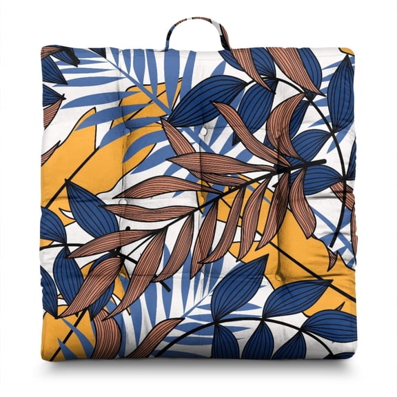 Beach Vacation Inspired Tatami Mat - 9-Point Stitched Square Floor Pillow with Vibrant Hawaiian Print