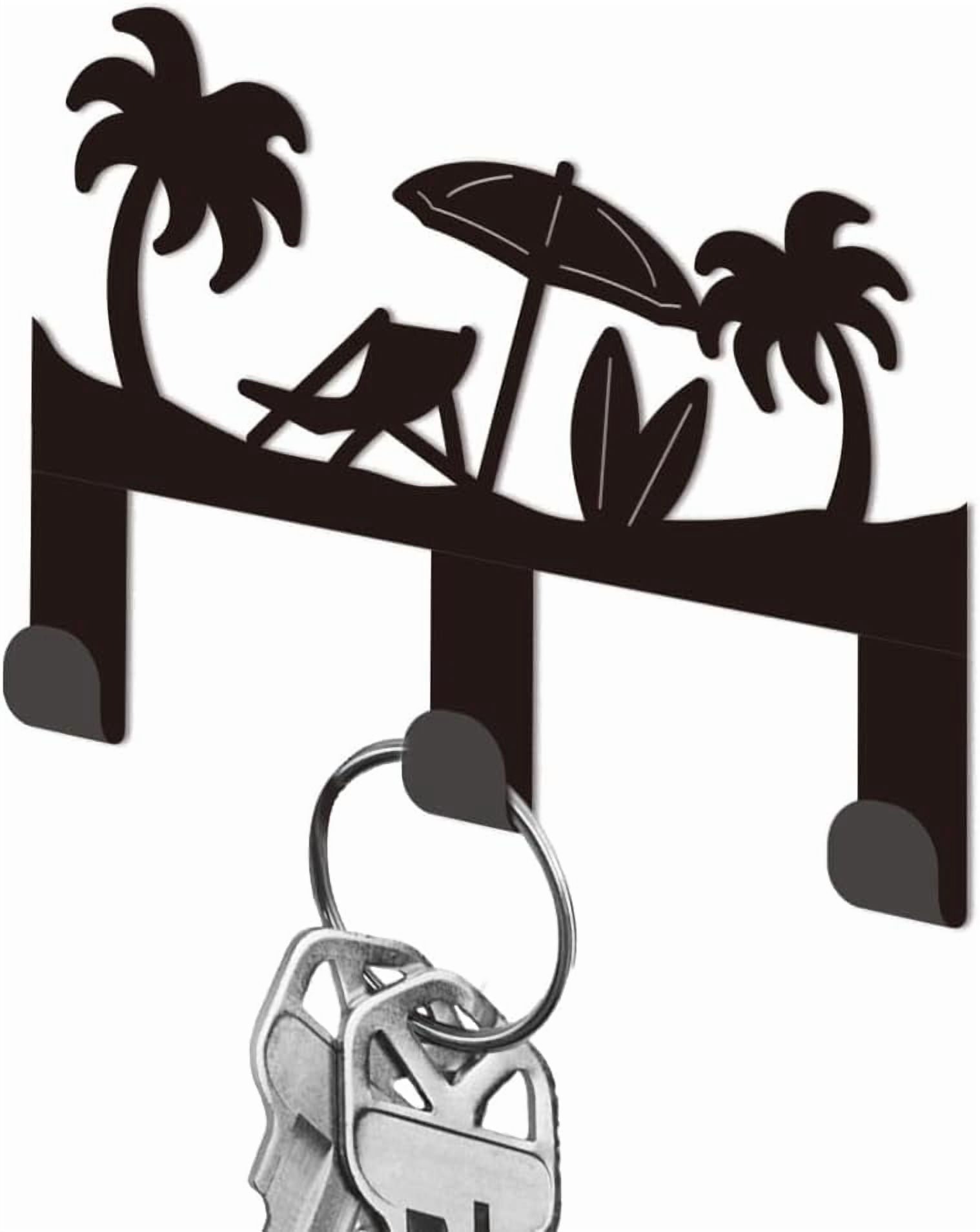 Beach Key Rack Beach Vacation Key Holder Black Iron Hooks Wall Mounted Coconut Trees ...
