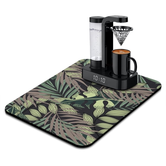 Beach Vacation Palm Leaf Dish Mat, Absorbent Coffee Counter Mat, Leak-Proof Diatom Mud Under Appliance Pad for Tropical Kitchen Style