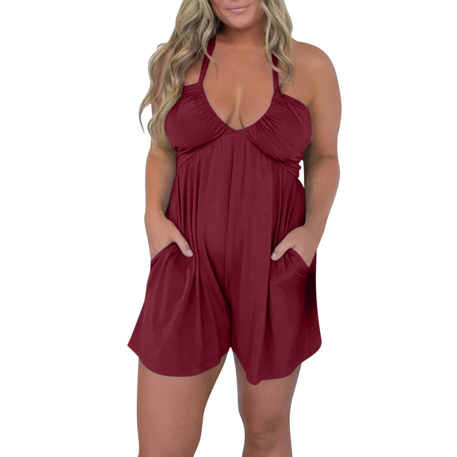 VERY J Oversized Printed Button Down Resort Romper