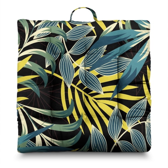 Beach Vacation Seat Cushion&nbsp;– 22x22 Inch Square Pillow, Dutch Velvet, Palm & Hibiscus Pattern (Relaxing Coastal Style)