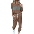 thumbnail image 1 of Beach Vacation Set for Women New Women's Color Block 2 Piece Tracksuit Crewneck Long Sleeve Tops Long Sweatpants Outfits Lounge Sets Khaki S, 1 of 7