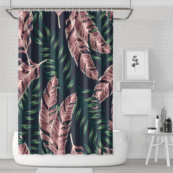 Beach Vacation Shower Curtain 72x72 Inches, Tropical Plant and Hawaiian Floral Leafy Design, Palm Inspired Colorful Exotic Jungle Leaves Pattern