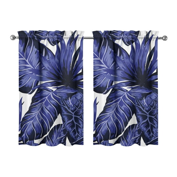 Beach Vacation Style Tier Curtains Set of 2 27.5Wx39L Inch Palm Inspired Retro Botanical Design for Small Windows