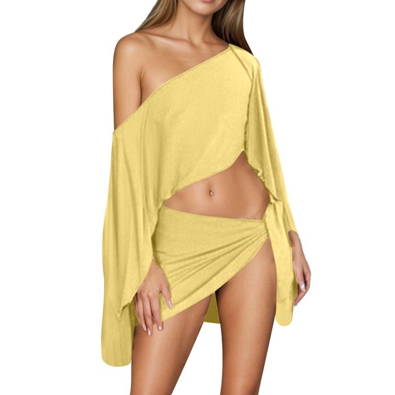Beach Vacation Sun Protective Long Sleeve Top & Skirt Set - Breathable Fabric - Stylish Matching Set - Ideal for Beach/Resort Wear - Lightweight & UV Protection - S/M Sizes