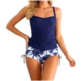 thumbnail image 1 of Beach Vacation Swimsuits for Women Ruched Tankini Bathing Suits Drawstring Belly Control 2 Piece Swimwear(Blue M), 1 of 4