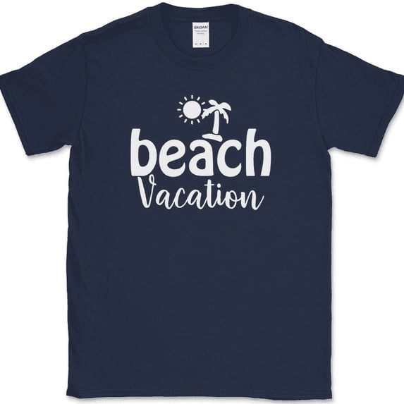 Beach Vacation T-Shirt Funny Family Ocean Humor Gift Novelty Text Tee - Navy, S