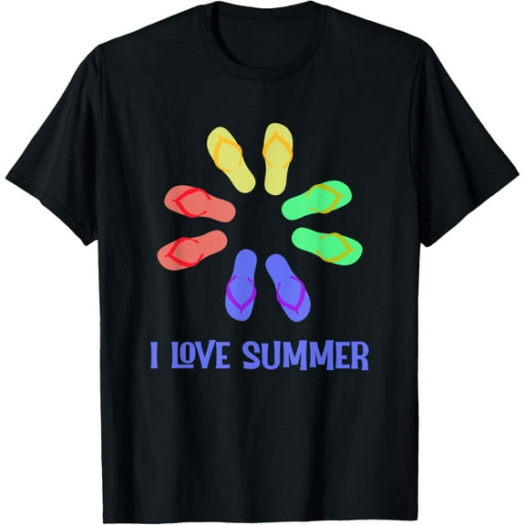 Beach Vacation T-Shirt I Love Summer Flip Flops Tee T-Shirt100% cotton