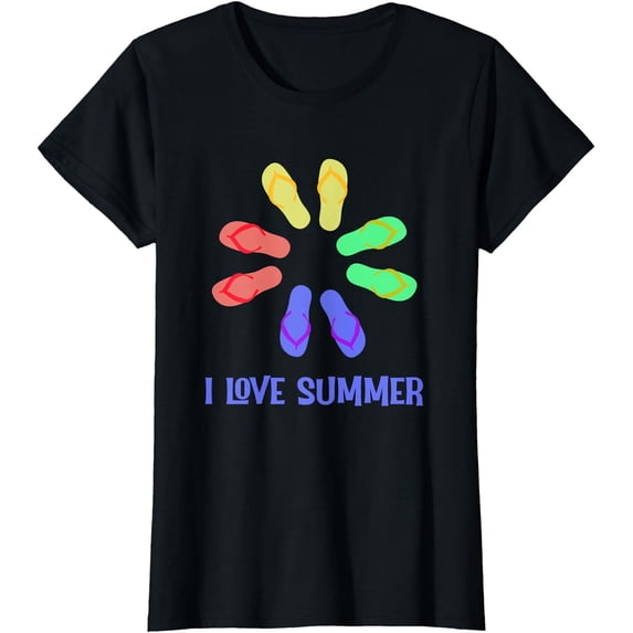 Beach Vacation T-Shirt I Love Summer Flip Flops Tee T-Shirt