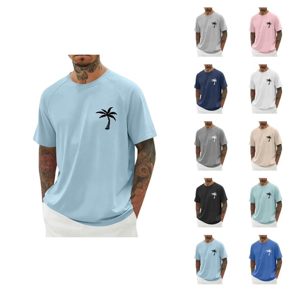 Beach Vacation T Shirts for Men 2026 Summer Casual Short Raglan Sleeve Crewneck Coconut Tree Print Tee Shirt